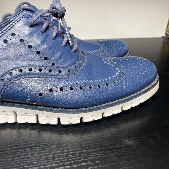Cole Haan ZeroGrand Wingtip C23580 Blue Leather Oxford Shoes Men’s Sz 8 - Picture 3 of 10